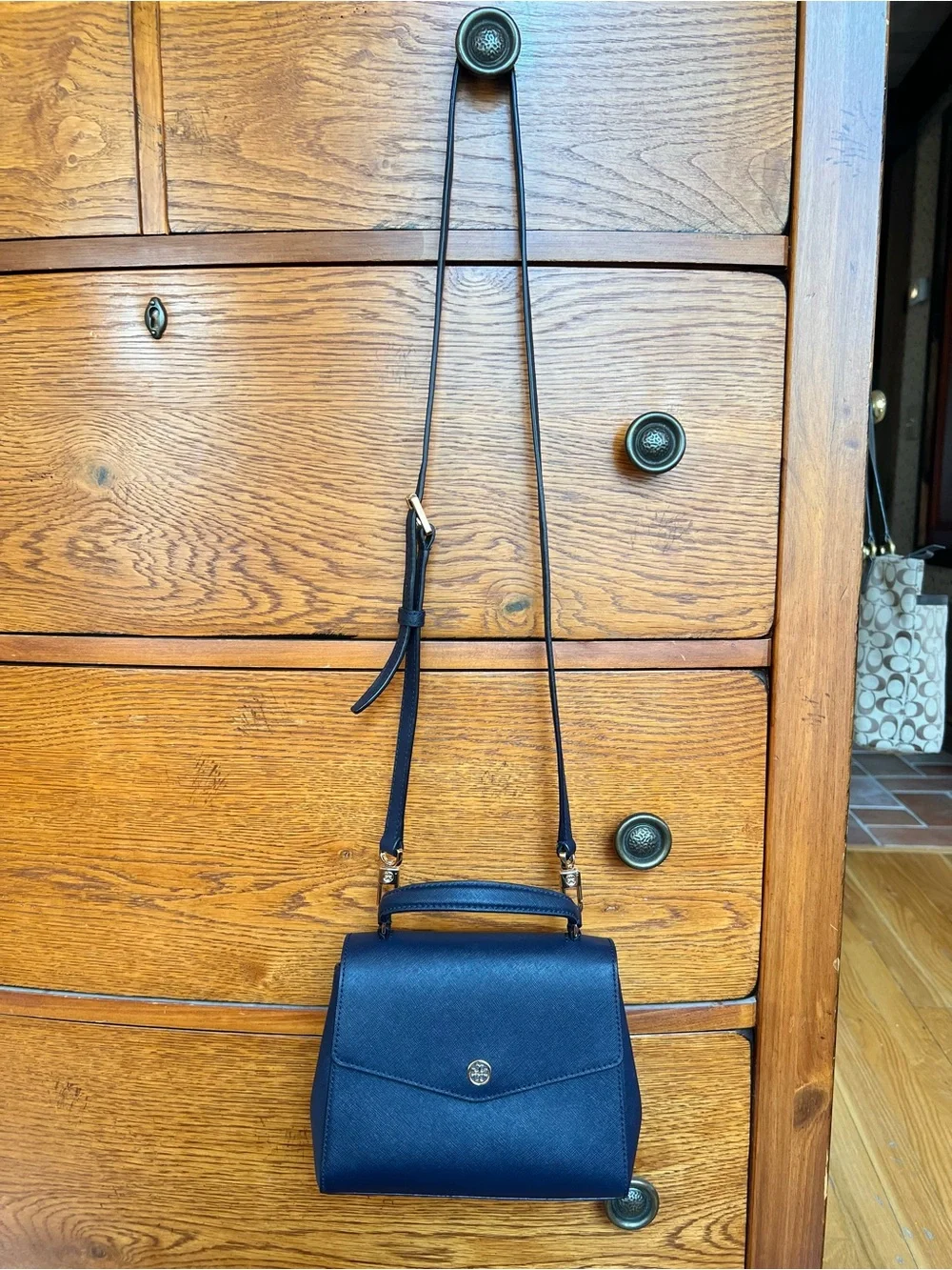 **SOLD** Tory Burch Navy Leather Robinson Small Top Handle Satchel Crossbody